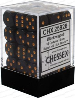 Chessex - Opaque 12mm Black w/ Gold d6 set