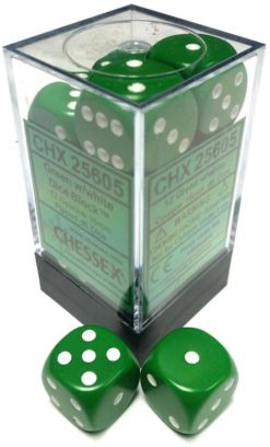 12 Green w/white Opaque 16mm D6 Dice Block
