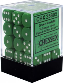 36 Green w/white Opaque 12mm D6 Dice Block