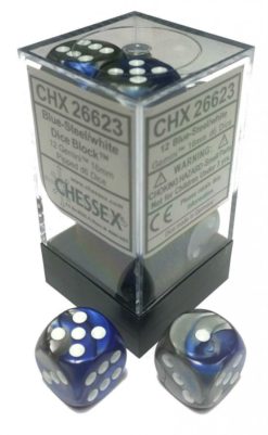 12 Blue-Steel /white Gemini 16mm D6 Dice Block