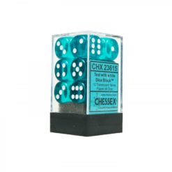 12 Teal w/white Translucent 16mm D6 Dice Block
