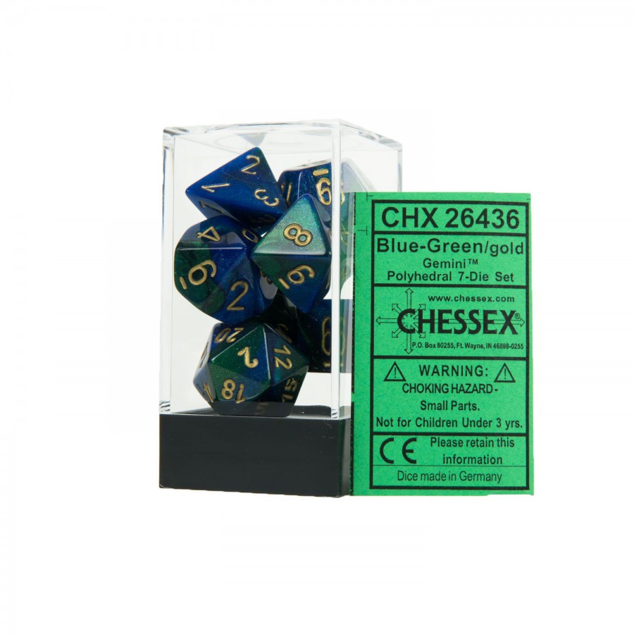 Gemini Blue-Green / Gold 7 Dice Set