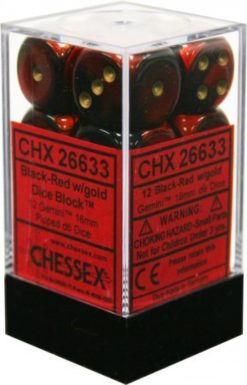 16mm d6 w/pips Black-Red w/gold