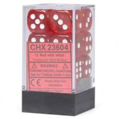 12 Red w/white Translucent 16mm d6 Dice Block
