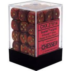 36 Scarlet w/gold Scarab 12mm D6 Dice Block