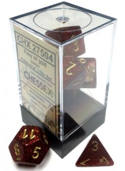 Glitter Ruby and Gold 7ct Polyhedral Dice Set