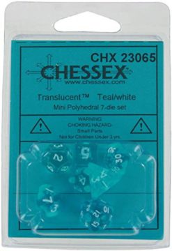 Miniature Polyhedral 7-Die Set - Translucent Teal/White