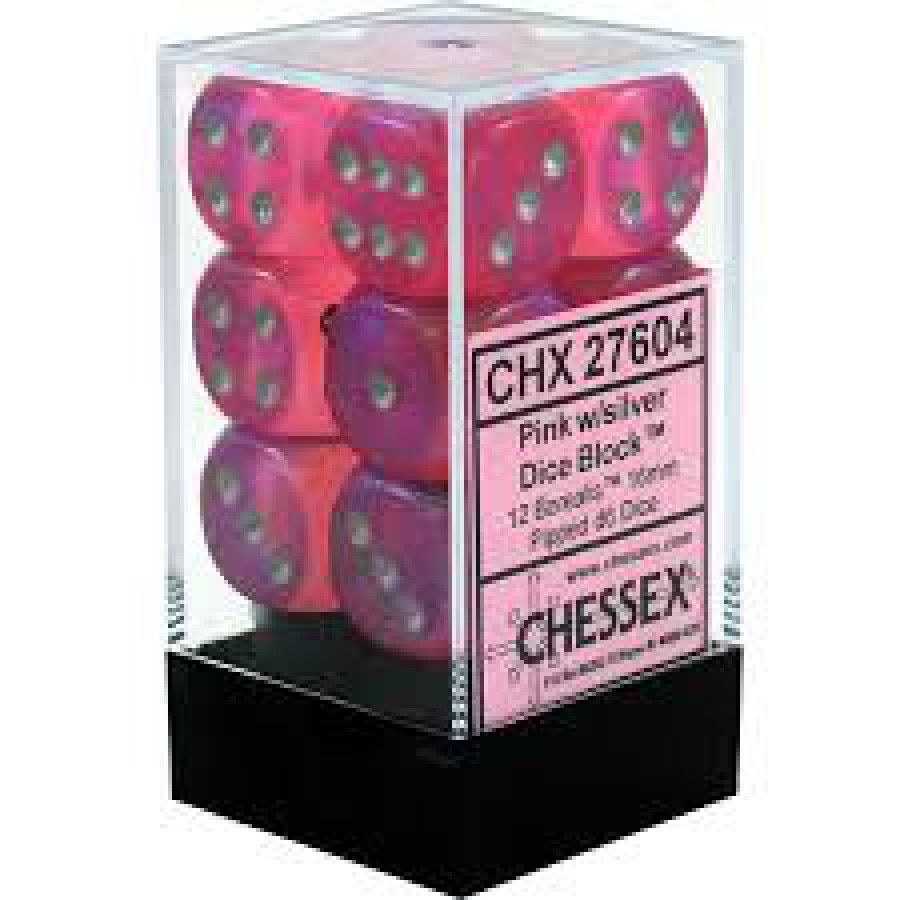 16mm D6 - Pink Borealis w/Silver (12 dice)