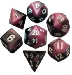 7 Count Mini Dice Poly Set: Pink/Black w/White