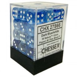 12mm D6 Dice Nebula Dark Blue w/White