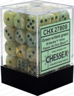 12mm D6 Dice Marble Green w/Dark Green