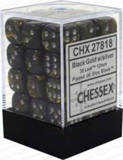 12mm D6 Dice Leaf Black Gold w/Silver