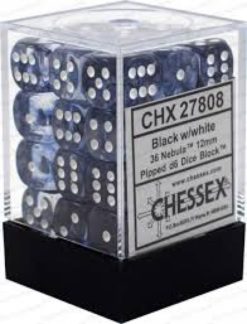 12mm D6 Dice Nebula Black w/White