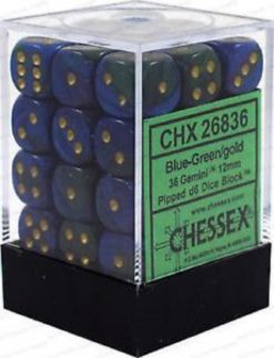 12mm D6 Dice Gemini Blue-Green w/Gold