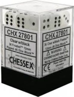 12mm D6 Dice Frosted Clear w/Black