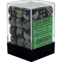 12mm D6 Dice Gemini Black-Grey w/Green