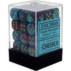 12mm D6 Dice Gemini Purple-Teal w/Gold