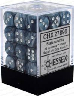 12mm D6 Dice Lustrous Slate w/White