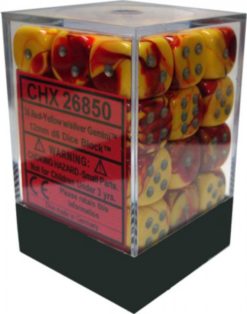 12mm D6 Dice Gemini Red-Yellow w/ Silver