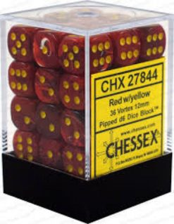 12mm D6 Dice Vortex Red w/Yellow
