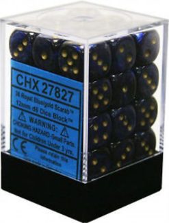12mm D6 Dice Scarab Royal Blue w/Gold