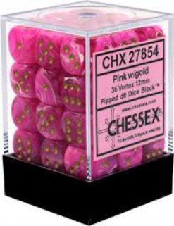 12mm D6 Dice Vortex Pink w/Gold