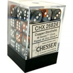 12mm D6 Dice Gemini Orange-Steel w/Gold