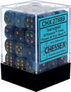 12mm D6 Dice Phantom Teal w/Gold