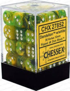 12mm D6 Dice Vortex Dandelion w/White
