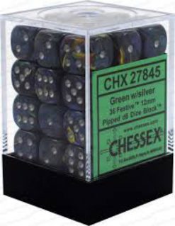 12mm D6 Dice Festive Green w/Silver