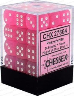 12mm D6 Dice Frosted Pink w/White