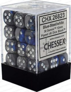 12mm D6 Dice Gemini Blue-Steel w/White