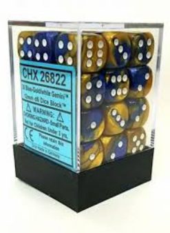 12mm D6 Dice Gemini Blue-Gold w/White
