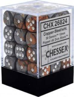 12mm D6 Dice Gemini Copper-Steel w/White