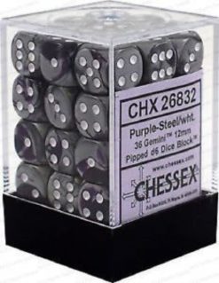 12mm D6 Dice Gemini Purple-Steel w/White