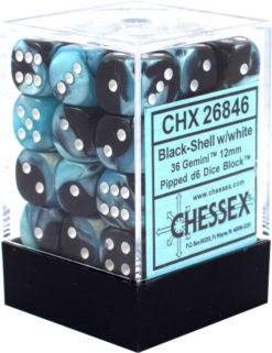 12mm D6 Dice Gemini Black-Shell w/White
