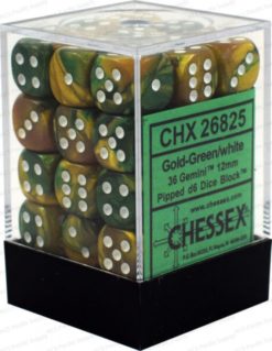 12mm D6 Dice Gemini Gold-Green w/White
