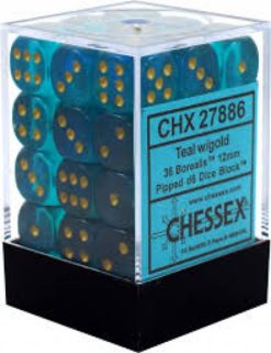 12mm D6 Dice Borealis Teal w/Gold