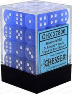 12mm D6 Dice Frosted BLue w/White