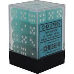 12mm D6 Dice Frosted Teal w/White