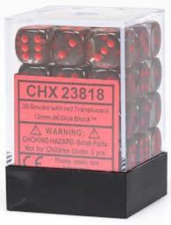 12mm D6 Dice Translucent Smoke w/Red