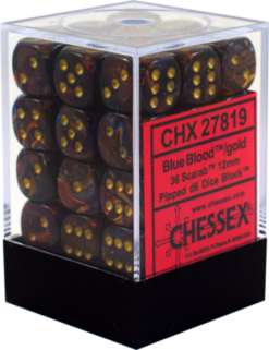 12mm D6 Dice Scarab Blue Blood w/Gold
