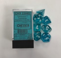 Translucent Teal/ White 7 Dice Set