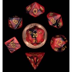 7 Count Mini Dice Poly Set: Red/ Black with Gold Numbers