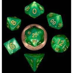 7 Count Mini Dice Poly Set: Green/ Light Green with Gold Numbers