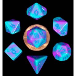 7 Count Mini Dice Poly Set: Purple/ Teal with Blue Numbers