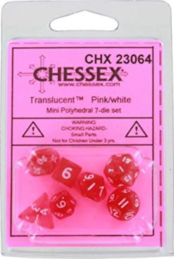Miniature Polyhedral 7-Die Set - Translucent Pink/White