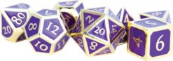 7 Count Dice Metal Set: Gold with Purple Enamel