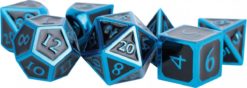 7 Count Dice Metal Set: Blue with Black Enamel
