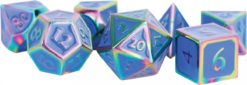 7 Count Dice Metal Set: Rainbow with Blue Enamel